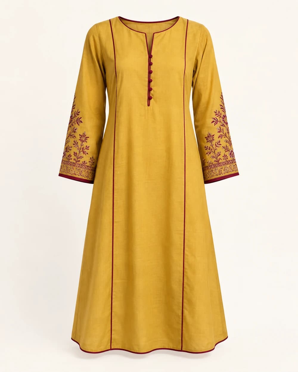 Saba stitched lawn kurta in mustard